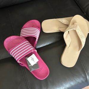 Pink and beige color sandals.